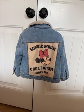 Zara Light Blue Denim Jacket with Minnie Mouse Patch
